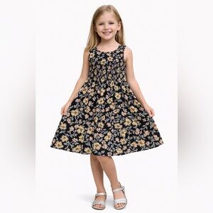 Epic Threads Navy Floral Casual Girls Dress with Yellow & Pink Flowers